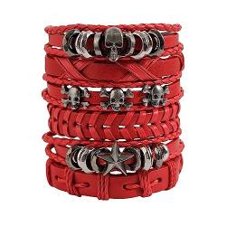 Eigso Punk Leder Manschette Armbänder für Männer Frauen 6 Stück PU Retro Totenkopf Armband Set für Mann Frau von Eigso