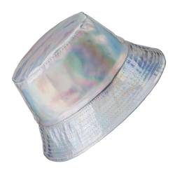 Eigso Unisex Holographic Metallic Eimer Hut für Frauen Mann Reversible Solid Silber Angeln Sonnenhut für Frau Mann von Eigso