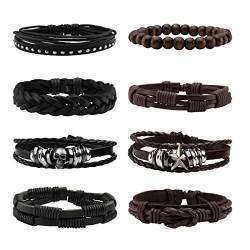 Eigso geflochtene Leder Punk Armbänder für Männer Frauen 8 Stück Vintage Leder Manschette Armbänder für Mann Frau von Eigso