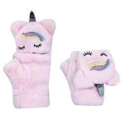 Mädchen Winter wandelbare Fäustlinge niedliche Tier Katze Fleece gefüttert warme Klappe Abdeckung Handschuhe Fäustling für Kinder, Einhorn pink, Big Kids To Adults von Eilova Orityle