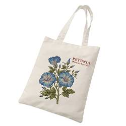 Flowers Groß Stoffbeutel Bedruckt, Jutebeutel Bedruckt Vintage, Einkaufstasche Damen Tragetasche, Umweltschutztasche aus Canvas, Canvas Tote Bag für Damen Einkaufen Alltag Freizeit von Ein Herz