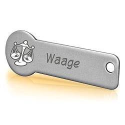 Einkaufswagenlöser ® Code24 Sternzeichen Waage/Schlüsselanhänger Einkaufschip mit Schlüsselfundservice/Abziehbarer Einkaufswagenchip Metall, Chip Einkaufswagen, Key Finder / 1 Stück von Einkaufswagenlöser