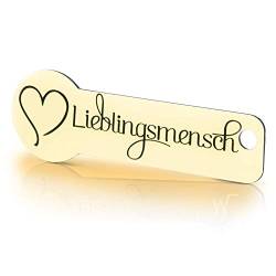 Einkaufswagenlöser ® Lieblingsmensch® beige/Schlüsselanhänger Einkaufschip mit Schlüsselfundservice/Abziehbarer Einkaufswagenchip Metall, Chip Einkaufswagen, Key Finder / 1 Stück von Einkaufswagenlöser