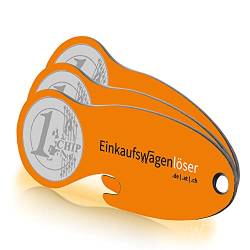 Einkaufswagenlöser ® Münze orange/Schlüsselanhänger Einkaufschip mit Schlüsselfundservice/Abziehbarer Einkaufswagenchip Metall, Chip Einkaufswagen, Key Finder / 3 Stück von Einkaufswagenlöser