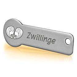 Einkaufswagenlöser ® Sternzeichen Zwilling/Schlüsselanhänger Einkaufschip mit Schlüsselfundservice/Abziehbarer Einkaufswagenchip Metall, Chip Einkaufswagen, Key Finder / 1 Stück von Einkaufswagenlöser