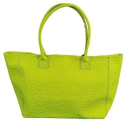 Einkaufszauber Echt Leder Designer Shopping Handtasche Strauss Neongelb von Einkaufszauber