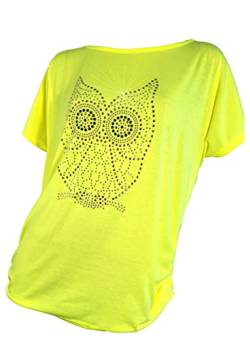 Einkaufszauber Tshirt Eule Neon-Gelb Damen von Einkaufszauber