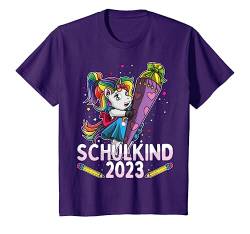 Kinder Einschulung Schulkind 2023 Einhorn Schultüte Lila Mädchen T-Shirt von Einschulung Geschenk Outfits