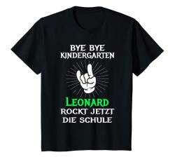 Kinder Bye bye Kindergarten Leonard rockt jetzt die Schule T-Shirt von Einschulung Junge Einschulungsgeschenke mit Namen