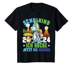 Kinder Schulkind 2024 Cooler Dino Ich Rocke Jetzt Die Schule Jungen T-Shirt von Einschulung Junge Kita Abschied Erstklässler