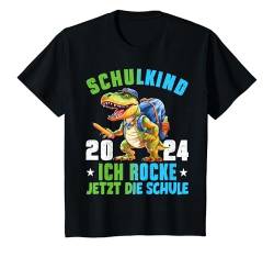 Kinder Schulkind 2024 Cooler Dino Ich Rocke Jetzt Die Schule Jungen T-Shirt von Einschulung Junge Kita Abschied Erstklässler