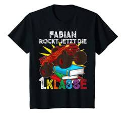 Kinder Einschulung Junge Monster Truck Fabian Rockt die 1. Klasse T-Shirt von Einschulung Personalisiert Fabian