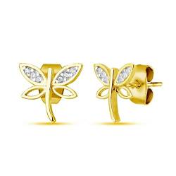 Einzelstück Dragonfly Ohrringe Libelle Schmetterling Anhänger | 925 Sterling Silber Schmuck (Dragonfly Ohrstecker Gold) von Einzelstück