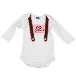 Eisenherz Baby Body Langarm rosa Spatzerl und Breze mit Hosenträger Applikation Größe 74 von Eisenherz