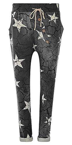 Eitex Damen Jogginghose Sweatpants mit Sternen Anker Camouflage und Uni Farben (42/44, Star schwarz) von Eitex