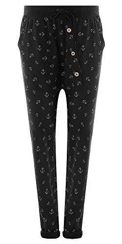 Eitex Damen Jogginghose Sweatpants mit Sternen Anker Camouflage und Uni Farben (44/46, Anker schwarz) von Eitex