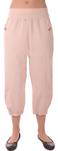 Eitex Damen große Größen Leinenhose 7/8 Caprihose Elegante 100% Leinen Übergröße Gr.34/36 bis Gr 50/52 mit Knopfapplikationen Shorts Kurze Hose leichte Sommerhose (rose2, 44/46) von Eitex