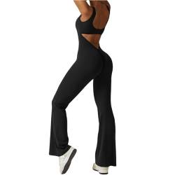 Eixyhueg Flare-Jumpsuits für Damen, einteilig, Yoga-Strampler, ärmellos, mit quadratischem Ausschnitt, Playsuit, Workout, Scrunch-Po-Leggings(Black,M) von Eixyhueg