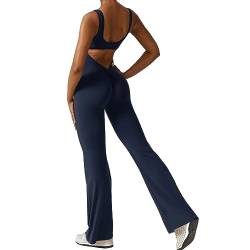 Eixyhueg Flare-Jumpsuits für Damen, einteilig, Yoga-Strampler, ärmellos, mit quadratischem Ausschnitt, Playsuit, Workout, Scrunch-Po-Leggings(blue,M) von Eixyhueg