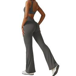 Eixyhueg Flare-Jumpsuits für Damen, einteilig, Yoga-Strampler, ärmellos, mit quadratischem Ausschnitt, Playsuit, Workout, Scrunch-Po-Leggings(grey,M) von Eixyhueg