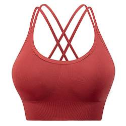 Damen Doppelter Kreuz-Träger ohne Bügel Bra-Einlage Yoga Sport BH Damen Sport-BH Cross Back Tank Top(M-Rot) von Ejoyous