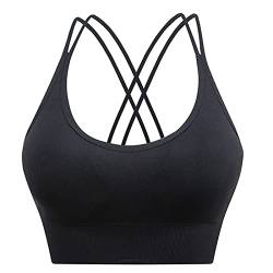 Damen Doppelter Kreuz-Träger ohne Bügel Bra-Einlage Yoga Sport BH Damen Sport-BH Cross Back Tank Top(S-Schwarz) von Ejoyous