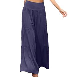 Ejoyous Damen Culotte Weite Hose Sommerhose Schlaghose mit weitem Bein lose Plissierte Hose Elastische Taillenhose(L-Dunkelblau) von Ejoyous