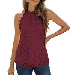 Ejoyous Damen-Tanktop mit Spitzenbesatz, Spitzen-Tanktops, Neckholder, Lässiges, ärmelloses Hemd, Damen-Bluse, Lässiges, Lockeres, ärmelloses Blusenhemd, Sommer-Blumen-Ärmelloses Hemd für(S-Rot) von Ejoyous