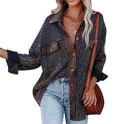 Frauen Loose Fit Shirt Jacke Langarm Button Down Jacke Damen Shirtjacke locker geschnitten mit Umlegekragen, Brusttasche und Einzelknopfleiste (XXL) von Ejoyous