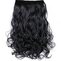 Lange Gewellt Haarverlängerung, 60cm Clip in Extensions Wellen Synthetik Locken Lang Extensions mit Clips Haarteile für Damen Invisible Gewellt Haarteile für Frauen (Schwarz) von Ejoyous