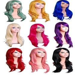 9-teilige Damenperücke, Cosplay-Anime-Perücke, 70 cm lang, lockiges Haar, farbige Bühnenkopfbedeckung Modedekoration von EkeNoz
