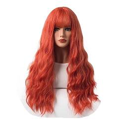 Damen-Perücke, orange Kopfbedeckung, Chemiefaser, Luftfransen, langes lockiges Haar, modische Party-Perücken Modedekoration von EkeNoz