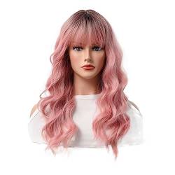 Damenperücke rosa Set Kopf gefärbtes langes lockiges Haar Modedekoration (Color : 1, Size : 1) von EkeNoz