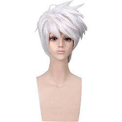 Silbergraue umgekehrte Perücke for Herren, kurze Haarverlängerungen mit Anime-Styling-Cosplay-Perücken Modedekoration von EkeNoz