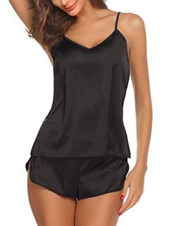EKOUAER Damen nachtwäsche sexy Dessous Satin-Pyjama cami Shorts gesetzt Nachtzeug groß schwarz von Ekouaer