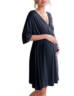 Ekouaer Damen Delivery/Arbeit/Schwangerschaft/Stillen Schwangerschaft Nightgown-Kleid für Krankenhaus Stillen Kleid Klein Marine von Ekouaer