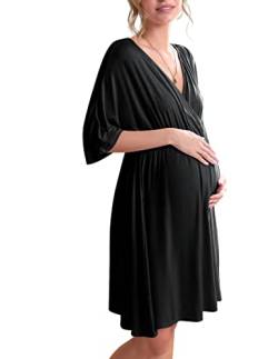 Ekouaer Damen Delivery/Arbeit/Schwangerschaft/Stillen Schwangerschaft Nightgown-Kleid für Krankenhaus Stillen Kleid Mittel Schwarz von Ekouaer