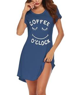 Ekouaer Damen Nachthemd Printed Kurzarm Scoopneck High Low Sleep Tee Sexy Nachthemden für Damen Blau S von Ekouaer