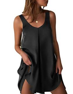 Ekouaer Damen Nachthemd Satin Sexy Negligee V Ausschnitt Nachtkleid für Frauen Schwarz S von Ekouaer