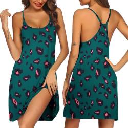 Ekouaer Damen Nachthemd Schlaf Tank Kleid Racerback Nachtwäsche Chemise Verstellbarer Träger Blumen Sommer Cami Kleid S-XXL, Grüner Leopard, Medium von Ekouaer