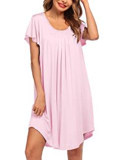 Ekouaer Damen Nachthemd Winter Nachtwäsche Kurz Kuschelig Sleepshirt Loose fit große größen, Rosa, XXL von Ekouaer