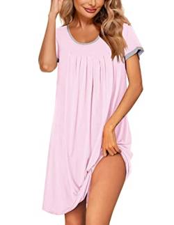 Ekouaer Damen Nachthemd Winter Nachtwäsche Kurz Kuschelig Sleepshirt Loose fit große größen Nachtshirts, Rosa, M von Ekouaer