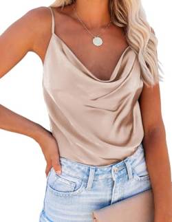 Ekouaer Damen Satin Tank Top Sexy Lockerer Kragen Seidentop Shirt Ärmellose Blusen Spaghetti Oberteile, Aprikose, M von Ekouaer