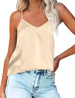 Ekouaer Damen Satin Tank Top Sommer Silk Cami Ärmellose Sexy Camisole T-Shirt Blusentop Basic Casual Tank Bluse Shirt Hellbraun L von Ekouaer