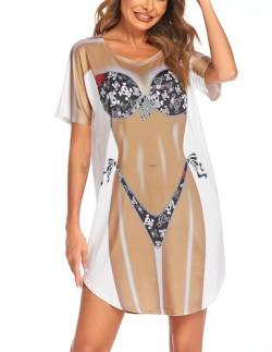 Ekouaer Damen Strandkleid Sexy Bikini Cover Up Kurzarm T-Shirt Strandponcho Sommer Kurz Shirts Tops Fun Leicht, Schädel, XXL von Ekouaer