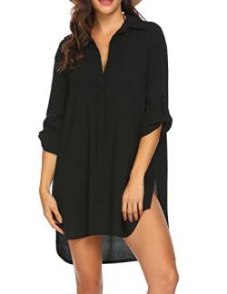 Ekouaer Damen Strandkleid Sommer Bikini Cover Up Beachwear Sexy Sommerkleid Transparent Strandbluse Shirt, Schwarz, XL von Ekouaer