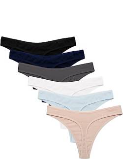 Ekouaer Damen-Tangas, unsichtbare Höschen, nahtlos, niedrige Taille, atmungsaktiv, G-String, Baumwolle, Tangas, 6 Stück, Mehrfarbig 11 - 6er-Pack, L von Ekouaer