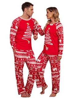 Ekouaer Damen Weihnachten Schlafanzug Familie Set Christmas Pyjama Lang Weihnachtspyjama Fun Schlafanzug Familien Outfit Set von Ekouaer