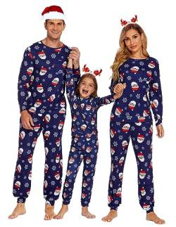 Ekouaer Familie Weihnachten Pyjamas Set, Weihnachten Familien-Schlafanzug für Familie, Bedruckte Nachtwäsche Outfits Winter, Damen-Blau, M von Ekouaer