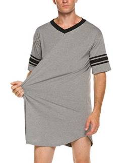Ekouaer Herren-Nachthemd, bequeme Nachtwäsche, groß und hoch, V-Ausschnitt, kurze Ärmel, weich, lockerer Schlafanzug, GRAU, XXX-Large von Ekouaer